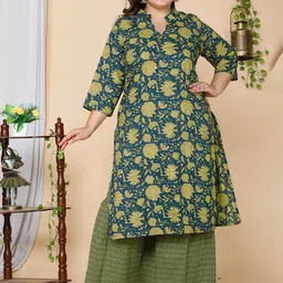 Doriyaan Women Floral Printed Regular Pure Cotton Kurta with Sharara-picture-41