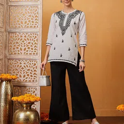 ADA Floral Embroidered Thread Work Thread Work Kurti image 2