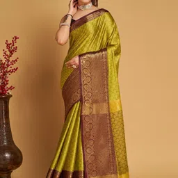 AVANTIKA FASHION Yellow Floral Woven Design Zari Kanjeevaram Saree-picture-13
