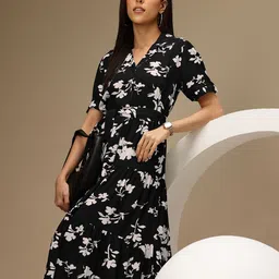 Chemistry Floral Print Puff Sleeve Belted Midi Shirt Dress-image-31