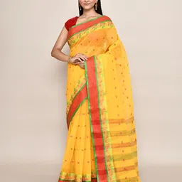 PUKU Ethnic Motifs Pure Cotton Taant Saree-image-41