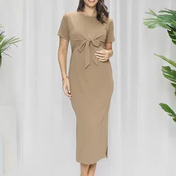 MomToBe Women Polyester Latte Beige Maternity Bodycon Dress-picture-14