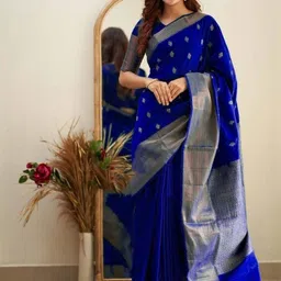 you shop we ship Woven Design Zari Silk Blend Handloom Banarasi Saree image 2