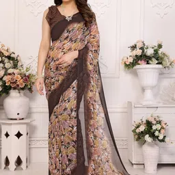 KALINI Brown Poly Georgette Printed Sarees-picture-38