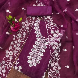 SAINOOR Embroidered Thread Work Organza Semi-Stitched Dress Material-picture-47