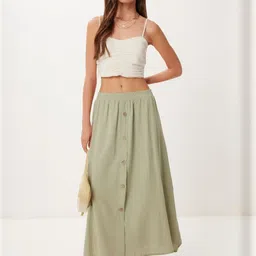 Happiness istanbul Women Pure-Cotton Midi A-Line Skirt image 3