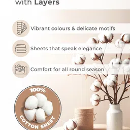 Layers BasicX Grey & White Floral Pure Cotton 120 TC Single Bedsheet Set- 88" x 60" image 3