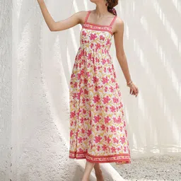 Rain & Rainbow Floral-Printed Knitted Midi Ethnic Dresses-picture-14