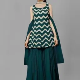 PARROT CREATION Women Embroidered Regular Sequinned Kurti with Sharara & With Dupatta-picture-12