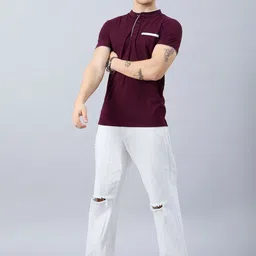 Zigo Men Solid Mandarin Collar Slim Fit T-shirt image 2