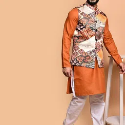 PRINTCULTR Men Regular Pure Cotton Kurta with Trousers image 3