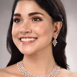 Saraf RS Jewellery White Rose Gold-Plated AD Studded Necklace Jewellery Set image 3