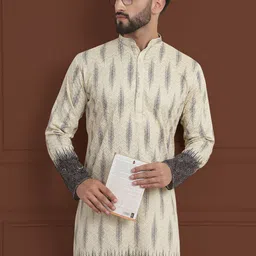 SOJANYA LUXE Geometric Embroidered Sequinned Mandarin Collar Cotton Straight Kurta image 5