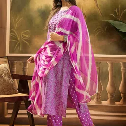 Sangria Bandhej Printed Straight Kurta & Trousers With Dupatta image 2