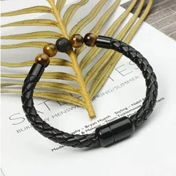 The Roadster Lifestyle Co Men Leather & Beaded Wraparound Bracelet-image-17