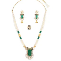 Zaveri Pearls Gold-Plated Kundan-Studded & Beaded Jewellery Set image 5