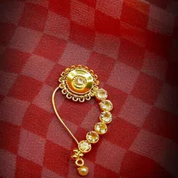 Anouk Gold-Plated Rhinestone Stones And Pearls Beaded Septum Maharashtrian Nath Nosepin-picture-55