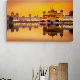 Tushaco Handicrafts Orange & Black Golden Temple Religious Canvas Wall Art image 3