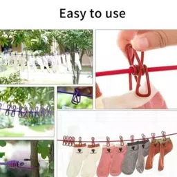 vaishno Cloth Drying Rope with Hooks - Elastic Hanging Rope Includes 12 Clips Nylon Retractable Clothesline image 2