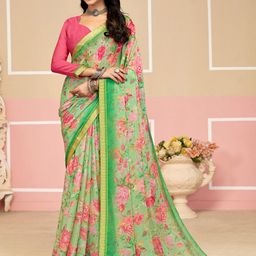 LeeliPeeri Designer Chiffon Printed and Lace Work Saree With Unstitched Blouse Piece-picture-30