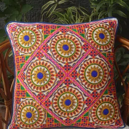 Weaves of Tradition White & Yellow Ethnic Motifs Cotton Square Cushion Cover-picture-38
