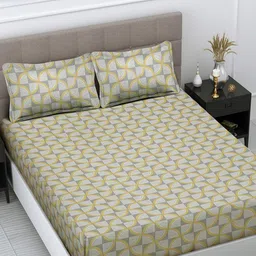 Myntra Elegant Homes White Geometric Printed 300 TC King Bedsheet Set 2.50 m x 2.25 m-picture-10