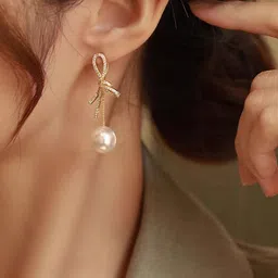 VAGHBHATT Gold-Plated Cubic Zirconia Studded Contemporary Drop Earrings image 3