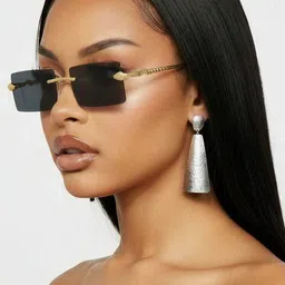 IFLASH Unisex Rectangle Sunglasses with UV Protected Lens 9655 RIMLESS ABHISHEK BLACK image 3