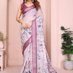 rajni rayon Floral Printed Saree With Stitched Blouse-image-5