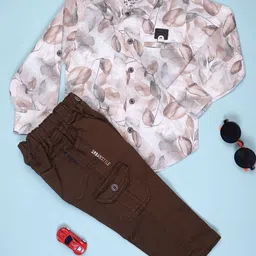V-Mart Infant Boys Printed Pure Cotton Shirt With Trousers-image-3