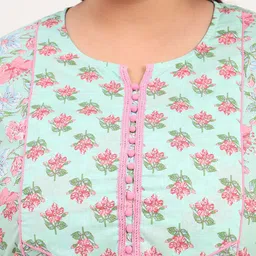 Tissu Plus Size Floral Printed Round Neck Pure Cotton Straight Kurta with Palazzos image 5