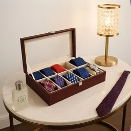 THE BIG TROVE Burgundy Leatherette Tie 10 Slot Reusable Jewellery Organiser-image-66