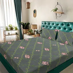 KLOTTHE Grey & White Floral Printed 300 TC Double Bedsheet With 2 Pillow Covers-2.5mx2.25m-image-45