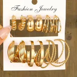 TheVineGirl Set Of 6 Gold-Plated Circular Shaped Hoop Earrings-image-10