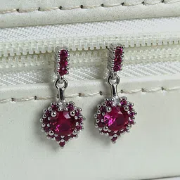 DEVASHREE 925 Sterling Silver Rhodium-Plated Ruby CZ Studded Contemporary Drop Earrings-picture-11
