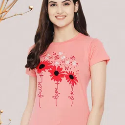 Dreambe Women Floral Printed Round Neck Cotton T-shirt-picture-29