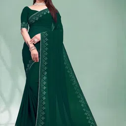 Women Pure Georgette Graceful Saree with Exquisite Diamond Embellishment Heavy Work Saree-image-13