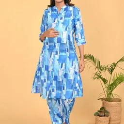 GOLDSTROMS Women Abstract Printed Linen Kurta with Trousers image 4