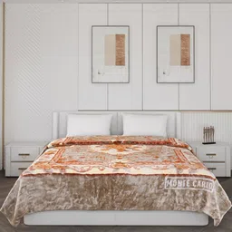 Monte Carlo Orange & Beige Floral Printed Heavy Winter Double Bed Blanket 757 GSM image 2