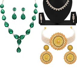 Women Click Set Of 3 Gold-Plated Stone Studded & Beaded Jewellery Set image 1