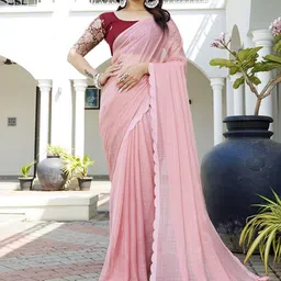 K 5 Fashion Women Checked Pure Chiffon Saree-image-13