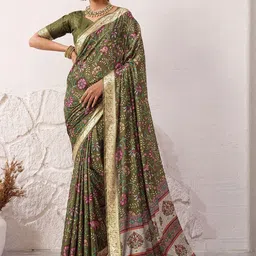 100 Dreams Floral Zari Pure Crepe Handloom Saree-picture-12