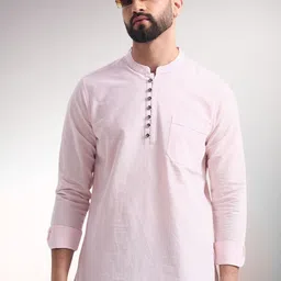 ENSPYR Men Pink Solid Cotton Straight Kurtas-picture-36