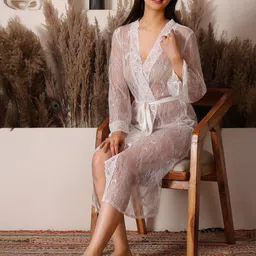 HOUSE OF ELORRA Lace V-Neck Net Nightdress image 3