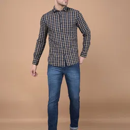 Crimsoune Club Men Classic Spread Collar Tartan Checked Cotton Casual Shirt image 5