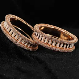 ZULKA Set of 2 Rose Gold Plated Traditional American Diamond Stone Metal Kada Bangles image 5