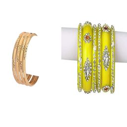 1ST TIME Set Of 10 Gold-Toned Alloy Artificial Stones & Beads Antique Bangles-picture-41