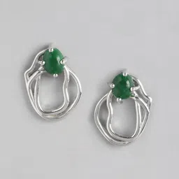 VANBELLE Rhodium Plated 925 Sterling Silver Onyx Studded Contemporary Drop Earrings-picture-48