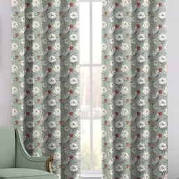 Trance Home Linen Green & White 2 Pieces Floral Printed Cotton Door Curtains-picture-40