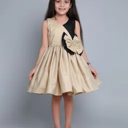 Pink Chick Girls Colourblocked V-Neck Cotton Fit & Flare Dress With Matching Clip-image-89